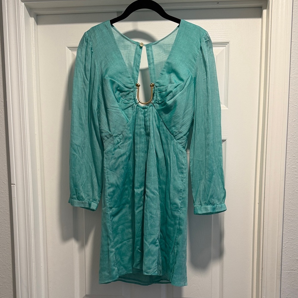 Vix Paula Hermanny- Amelia Aqua Green, long sleeves Short Dress- size Small NWT